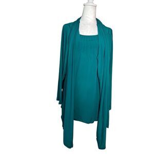 Susan Graver Womens 3X Liquid Knit Cardigan & Scoop Tank Set Deep Sea Teal NWT